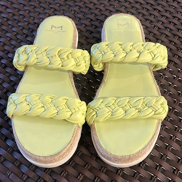 Marc Fisher Jaimee Leather Jute Flat Espadrille Sandal Citron Size 8 - Picture 1 of 11